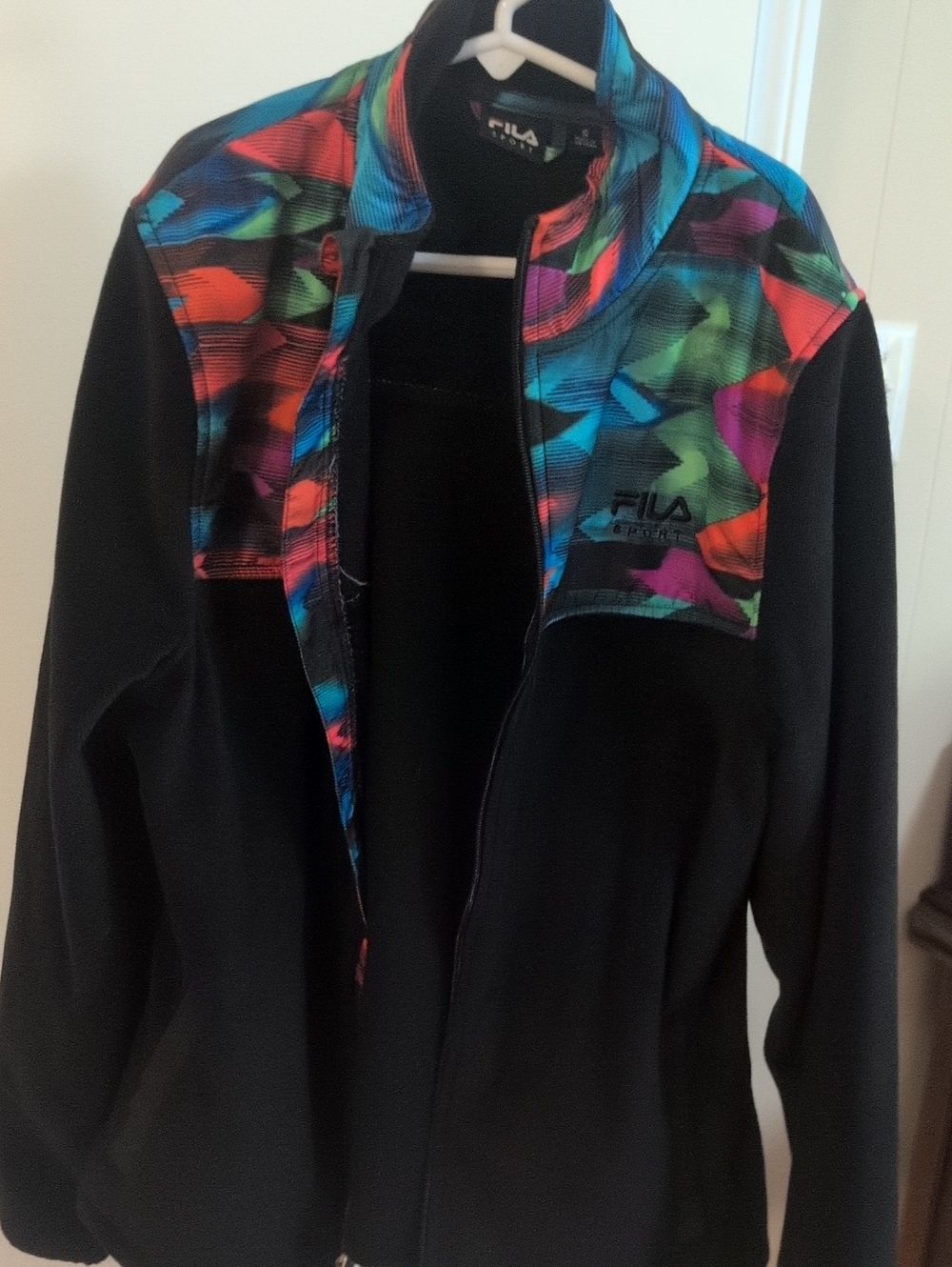 Fila Black Bomber Jacket with Multicolor Geometric Yoke